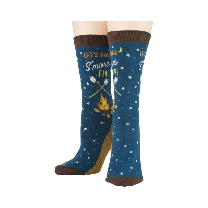 Flatlay of the 'Let's Have S'more Fun!' socks, showing the full design