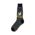 Grey crew socks with a black toe and cuff. Design features a white chicken wearing sunglasses, walking on a yellow and black striped pedestrian crossing. Text says 'Don't Ask'.