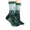 Lifestyle image showing Happy Camper socks on a person's feet.