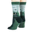 Close-up of Happy Camper socks, showcasing the design detail and heel.