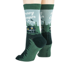 Close-up of Happy Camper socks, showcasing the design detail and heel.