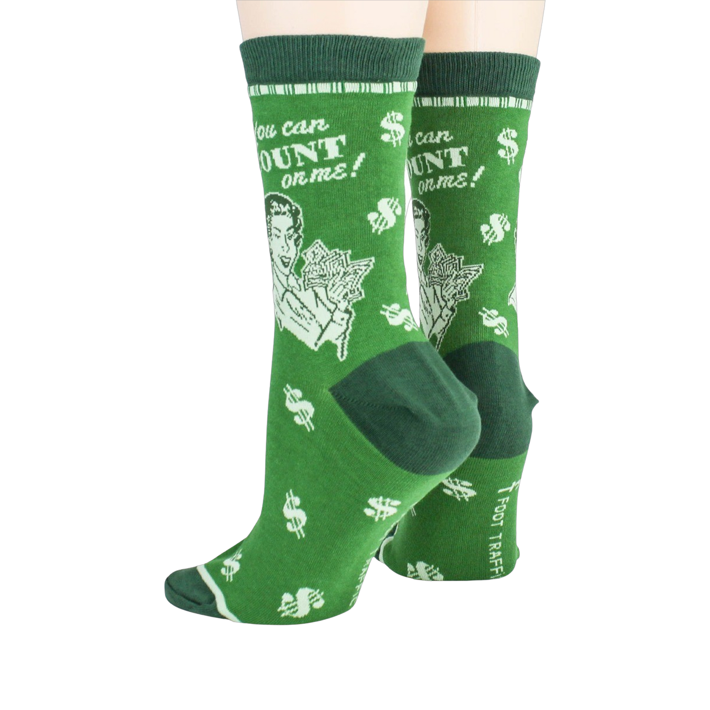 Back view of the 'Accountant' socks, showing the design details and the heel.