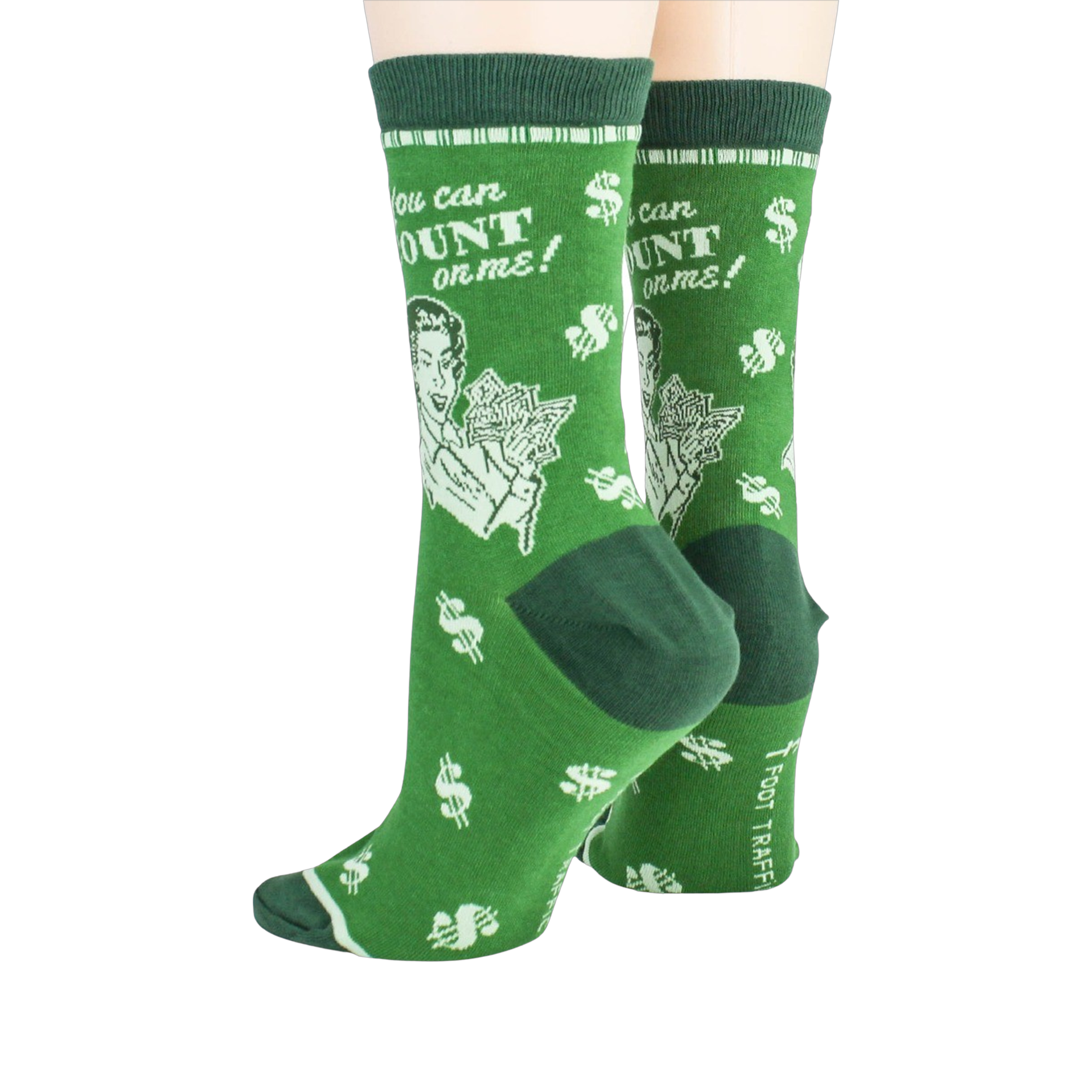 Back view of the 'Accountant' socks, showing the design details and the heel.