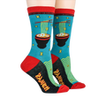 Lifestyle shot showing the socks on a person's feet. The ramen design is clearly visible.