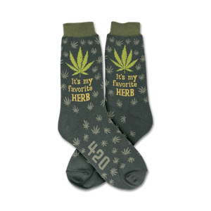 dark gray crew socks, light green marijuana leaves, 