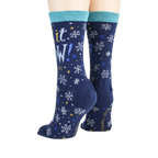 Close-up showcasing the back of the 'Let It Snow' socks, highlighting the design details.