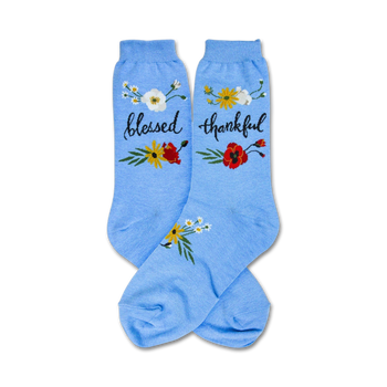 blessed words themed womens blue novelty crew socks