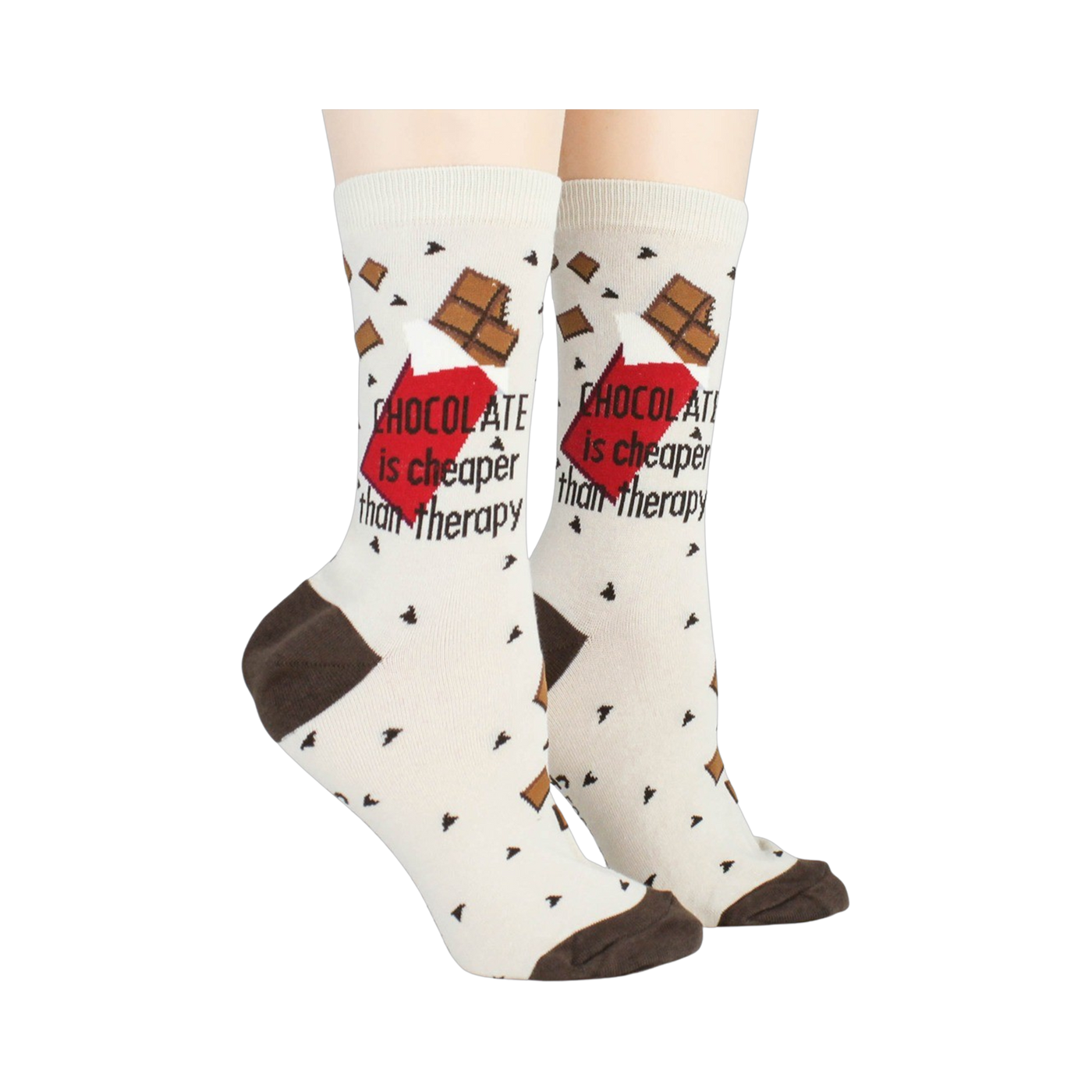 Lifestyle shot of a person wearing the Chocolate socks, showcasing how they look on the feet.