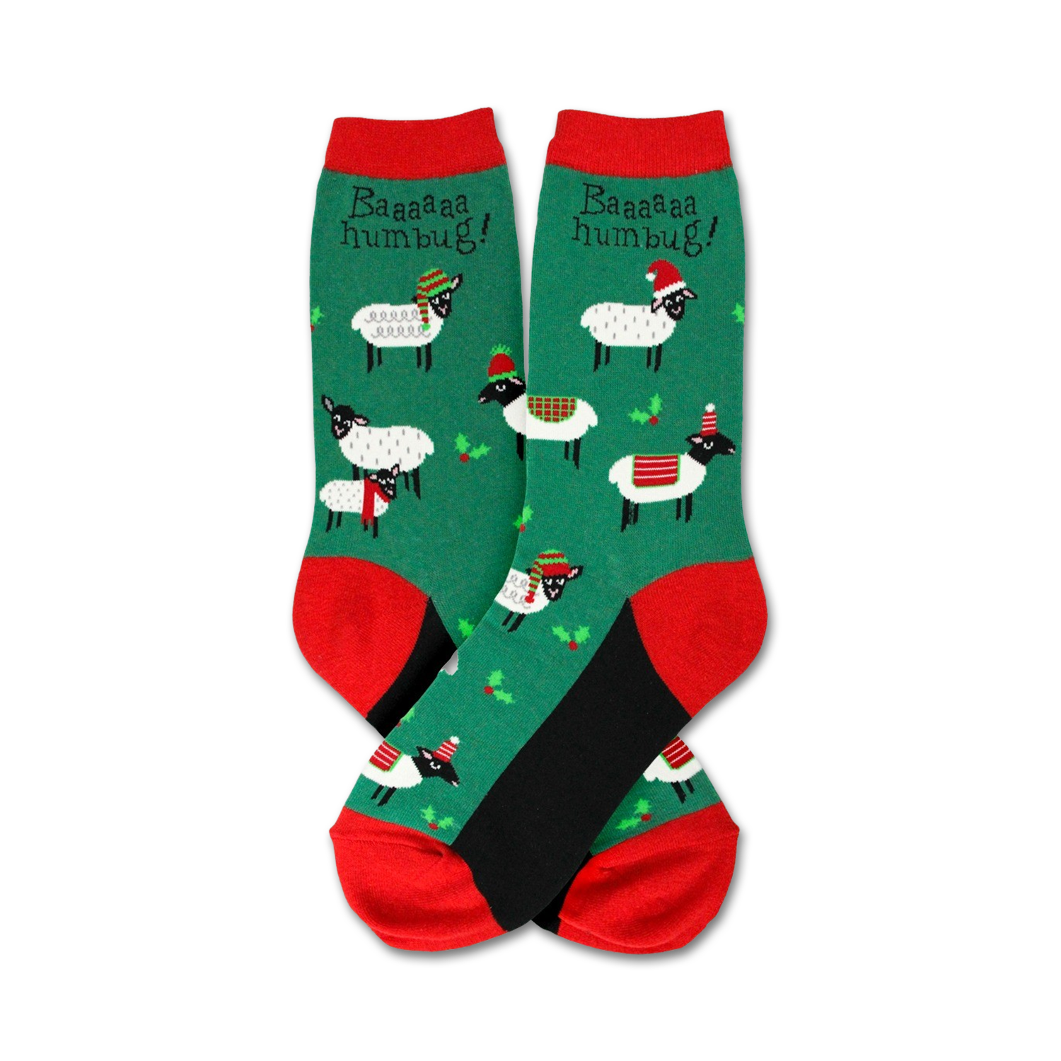 Close-up of 'Bah' socks showing the design details.