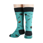 Close-up shot of the back of the socks, showing the black cuffs and full design.