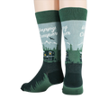 Close-up detail shot of the Happy Camper socks, highlighting the design.