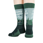 Close-up detail shot of the Happy Camper socks, highlighting the design.