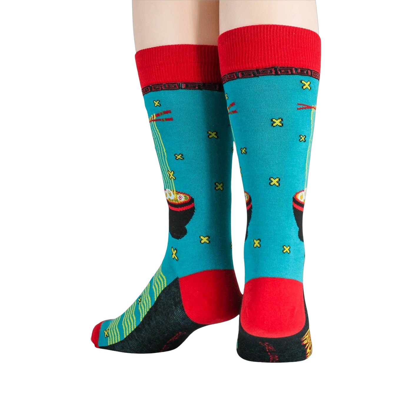 Close-up shot of the back of a pair of Ramen socks, highlighting the red cuff and 'Ramen' text.