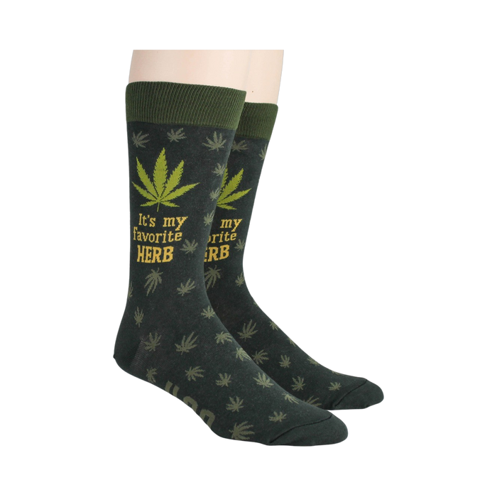 Lifestyle shot: A person's legs wearing the marijuana leaf socks, showcasing the fit and style.