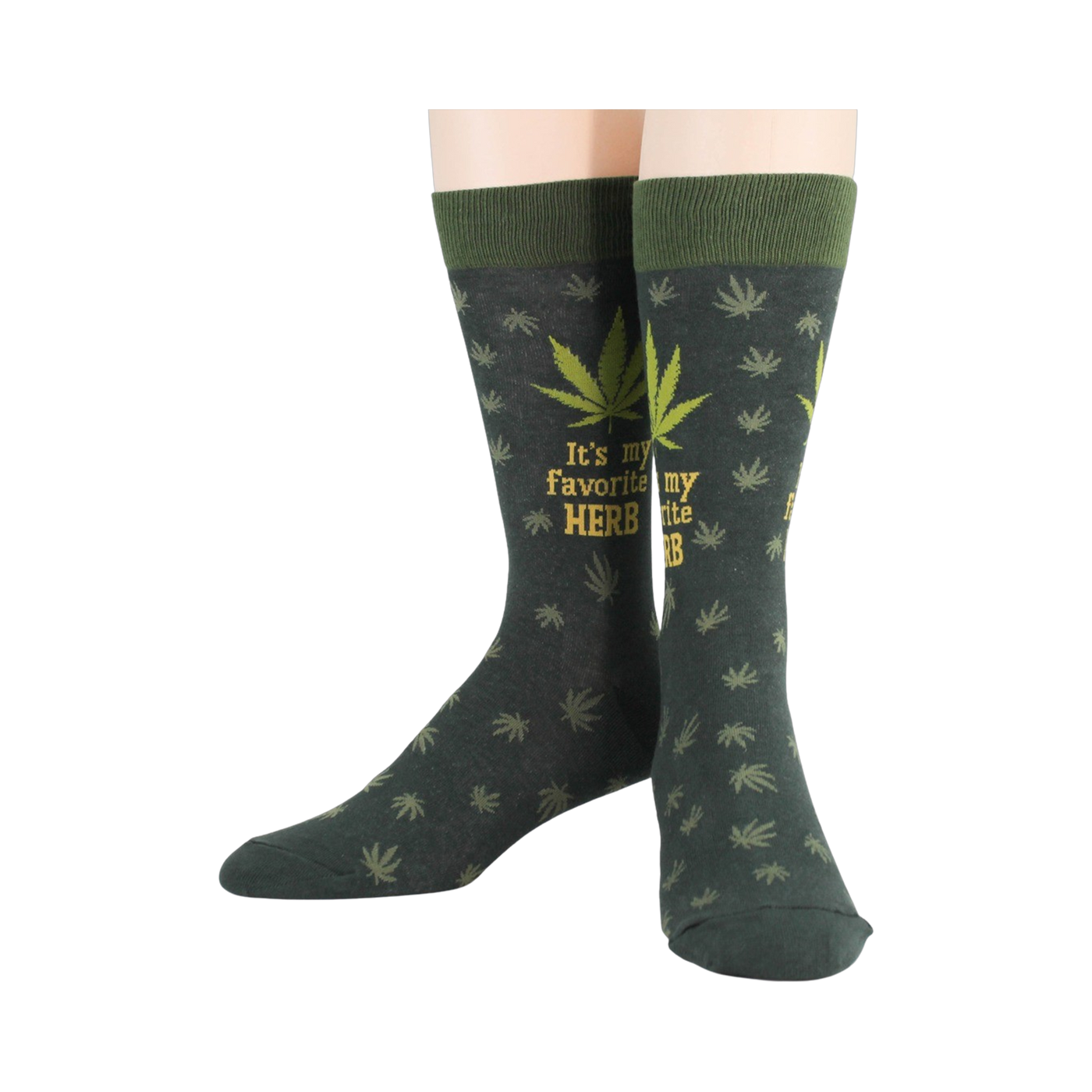 Flat lay product shot showing the full design of the marijuana socks against a white background.