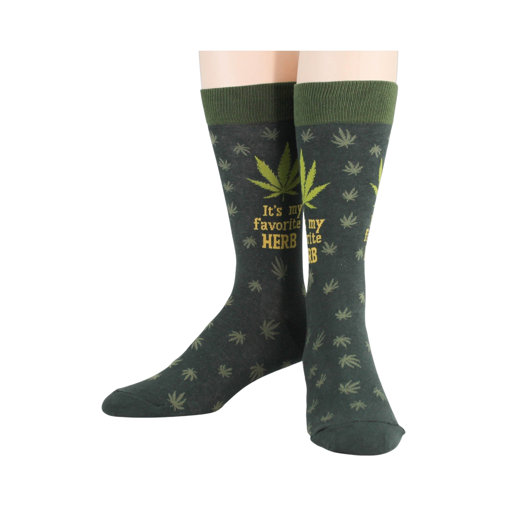 Flat lay product shot showing the full design of the marijuana socks against a white background.