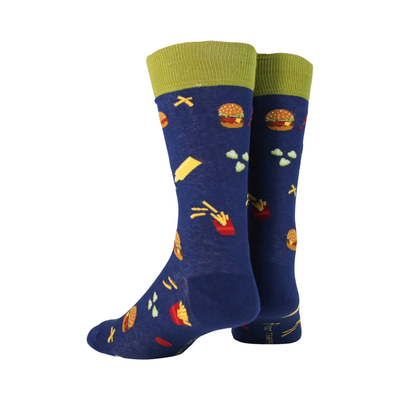 Back view of the 'Burger' socks highlighting the fun food print.