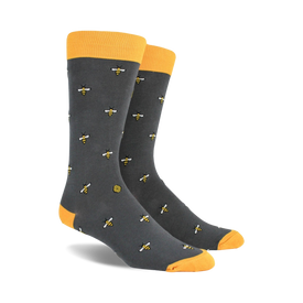bees bee themed mens grey novelty crew socks