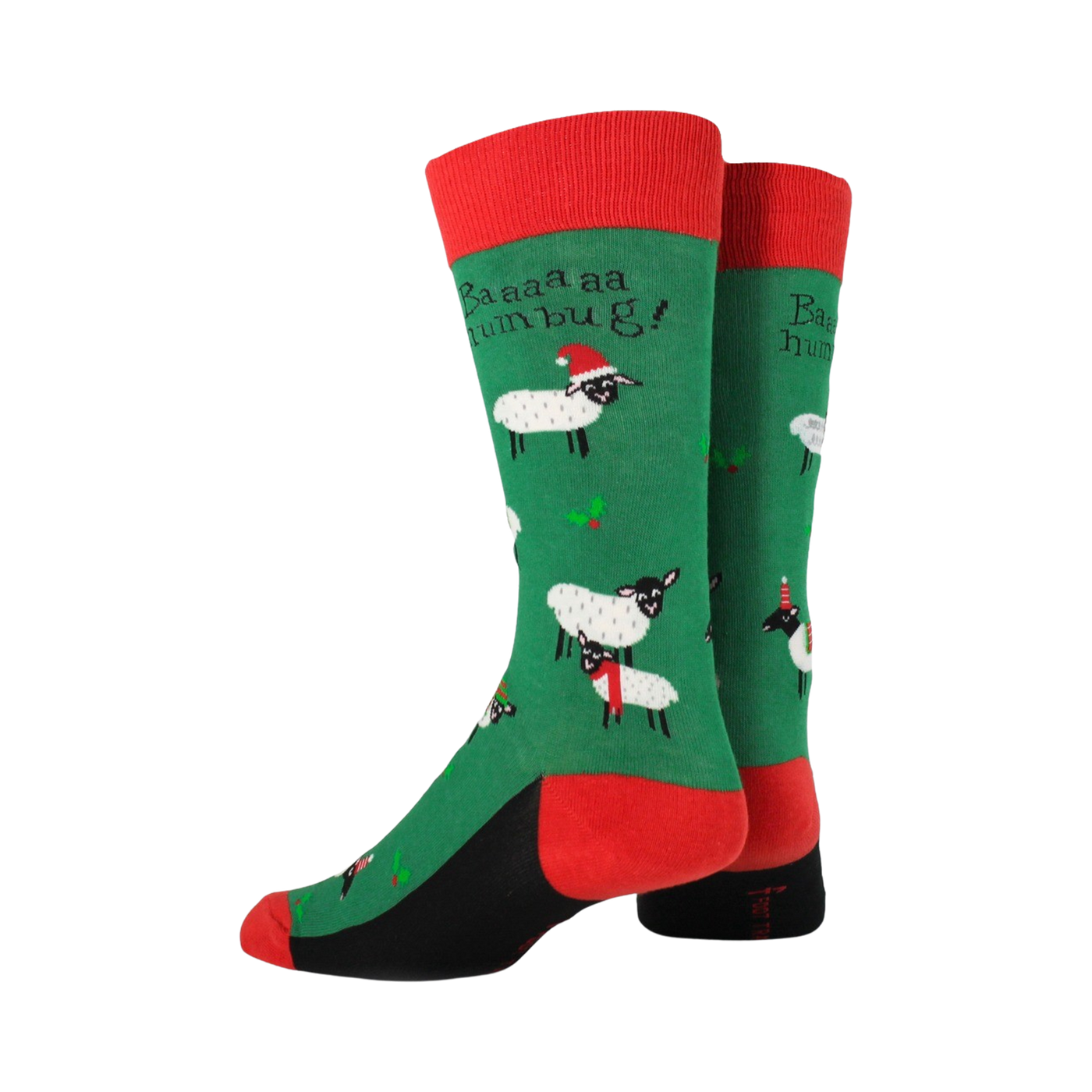 Back view of the Christmas sheep socks, highlighting the design details.
