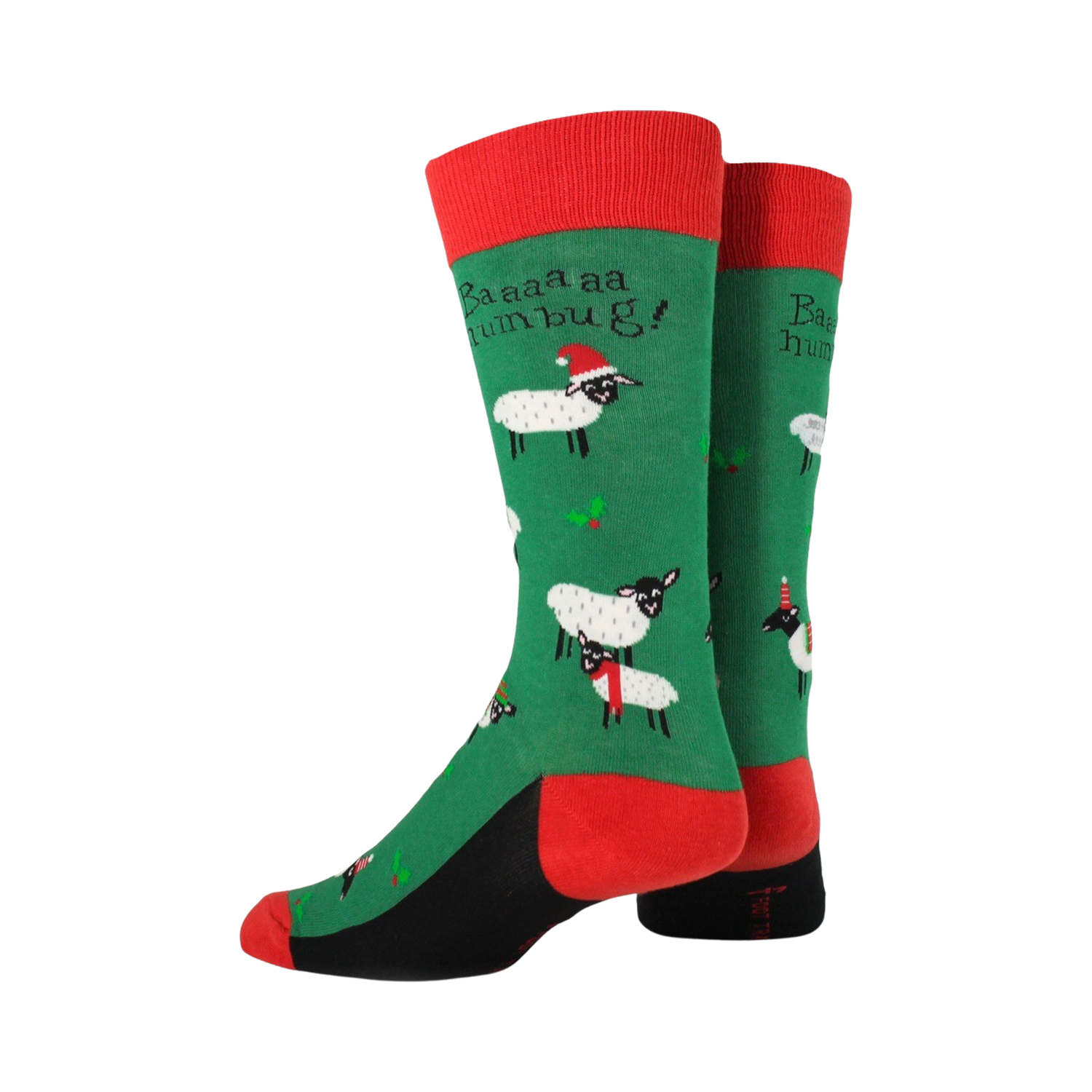 Back view of the Christmas sheep socks, highlighting the design details.