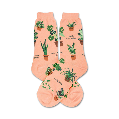 Flatlay image showing the Plant Lady socks, highlighting the details of the design and color.