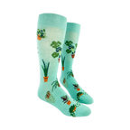 Lifestyle shot of Plant Dude socks on a person's feet.