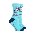 Close-up of a single light blue sock, showcasing the retro design and text. The Foot Traffic logo is also visible.