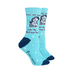 Close-up of a single light blue sock, showcasing the retro design and text. The Foot Traffic logo is also visible.