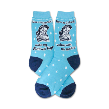 mask quarantine themed womens blue novelty crew socks