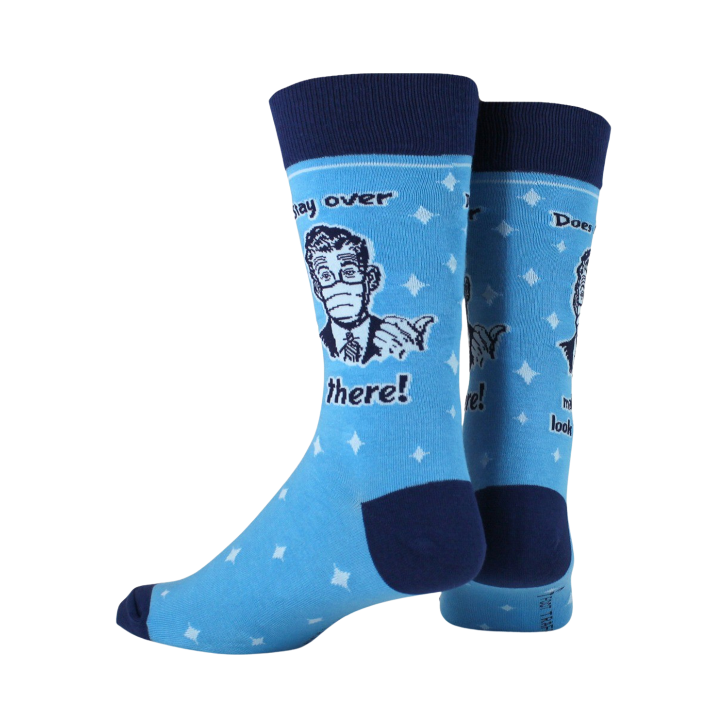 Back view of the socks highlighting the complete design and playful text.