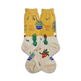 succulents succulent themed womens yellow novelty crew socks