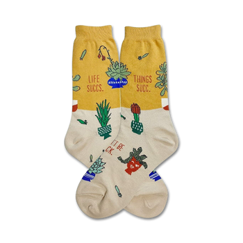 succulents succulent themed womens yellow novelty crew socks