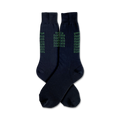 Pair of black crew socks with a green binary code design.  The words 'hello', 'goodbye', and 'good' are also printed.