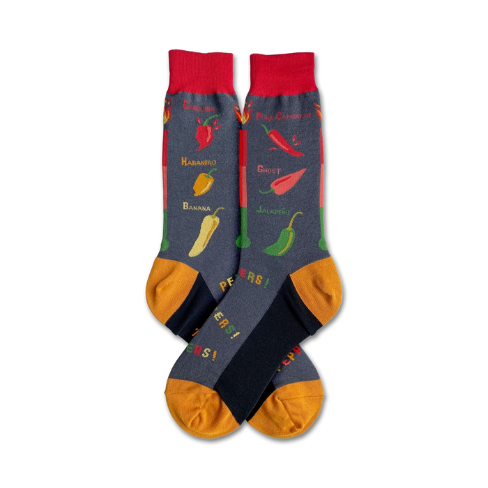 hottest peppers crew socks with red, yellow, orange, green peppers }}