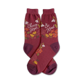 Burgundy crew socks with a floral design and the text 'Choose Hope' and 'Be Kind'.