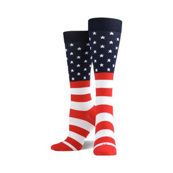 american flag-patterned knee-high socks for men and women.  