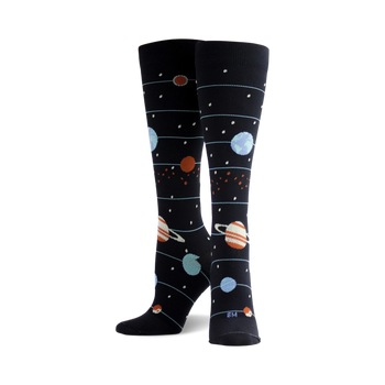 planets planets themed mens & womens unisex black novelty knee high socks