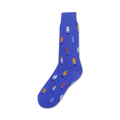 Blue crew socks with a fun pattern of colorful popsicles in orange, light blue, and white.  Perfect for summer!
