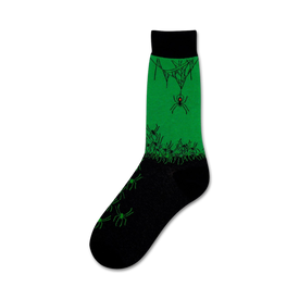 mens black and green spiderweb and spider crew socks   