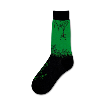 mens black and green spiderweb and spider crew socks   