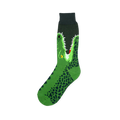 Black crew sock featuring a large green alligator head with open jaws, white teeth, and dark scale patterns down the foot.