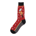 Red crew socks with a gray heel and toe.  The design includes a hammer, nails, and the phrase 'Nailed It!'