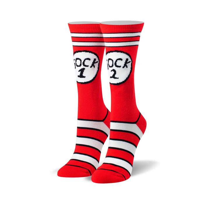 white-striped red crew socks feature 