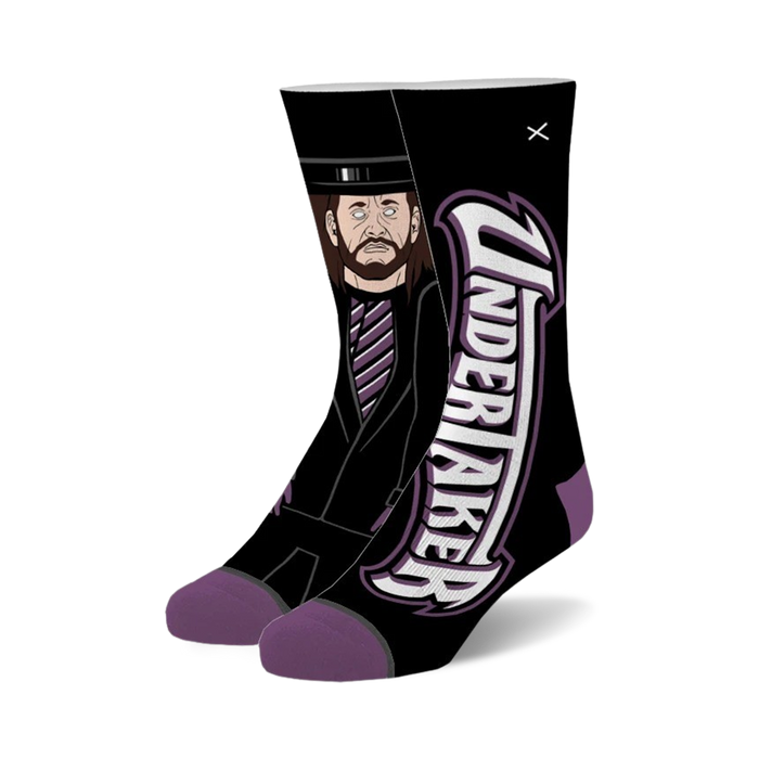 undertaker wwe men's & women's crew socks (black & purple)    }}