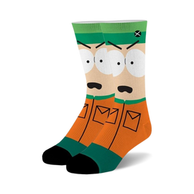  south park kyle broflovski orange & green crew socks are unisex & feature kyle's iconic outfit.  