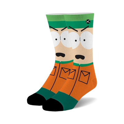  south park kyle broflovski orange & green crew socks are unisex & feature kyle's iconic outfit.  