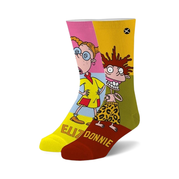 eliza & donnie cartoon themed mens & womens unisex multi novelty crew socks