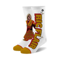 White crew socks with a red and gold Ric Flair design.  It features an illustration of Ric Flair in his robe and the text 'Ric Flair' and 'The Nature Boy'.