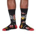 Lifestyle shot of Zap! Zap! socks on a person's legs, showcasing the full design and fit.