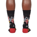 Back view of Zap! Zap! socks on a person's legs.  Shows the full design from the back.